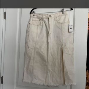 Free People Cream Denim Pencil Skirt